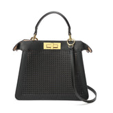Perforated Smooth Leather Top-Handle Bag